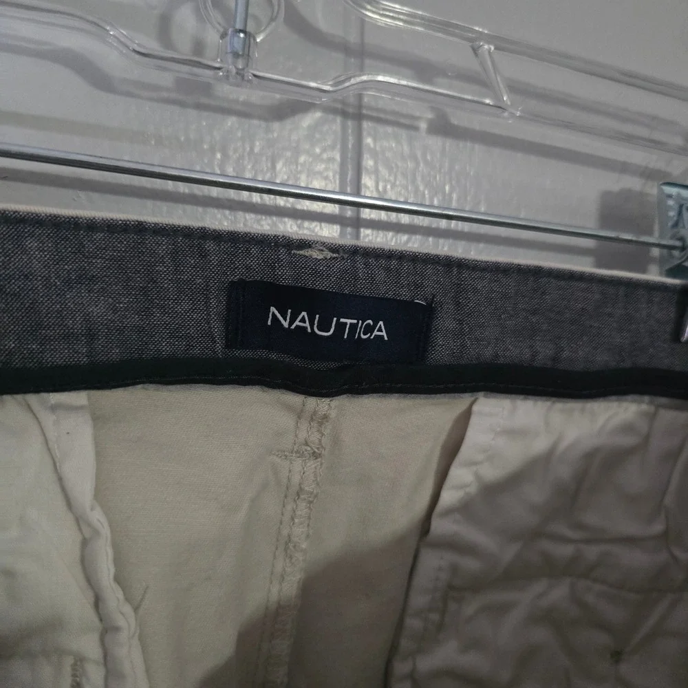 Nautica Mens 32x32 Deck Pant Classic Fit Tan Khaki Chino Trousers Stretch Cotton